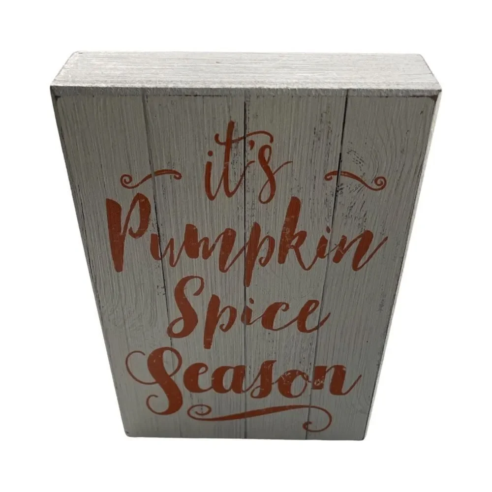 Pumpkin Spice Season Whitewashed Distressed Wood Sign Quill to Paper NWT